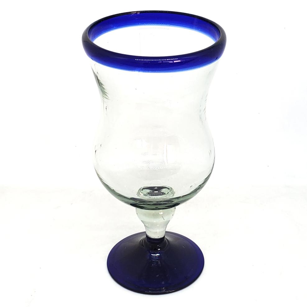 MEXICAN GLASSWARE / Cobalt Blue Rim 11 oz Curvy Water Goblets (set of 6) / The curved wall of these goblets makes them classic and beautiful at the same time. Ideal to complete your table setting.